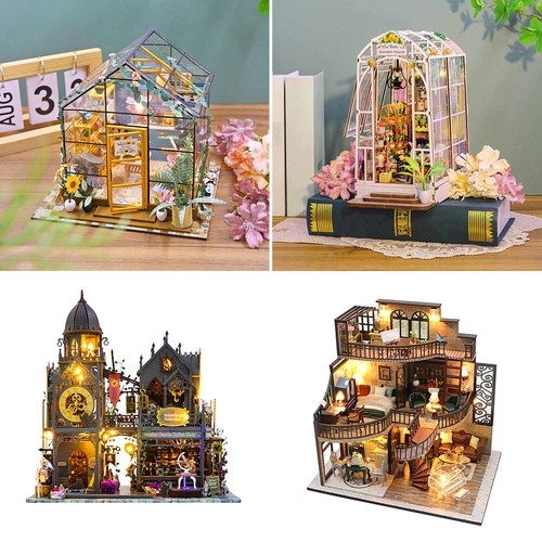 Diy wooden dollhouse kit led - wooden,